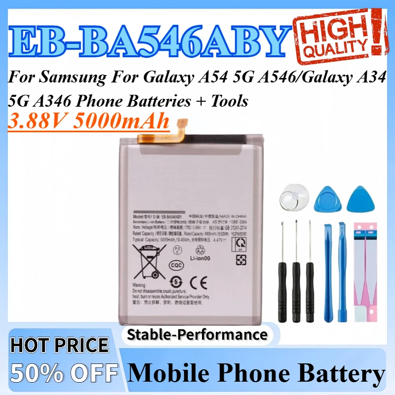 

3.88V 5000mAh EB-BA546ABY Mobile Phone Battery For Samsung For Galaxy A54 5G A546/Galaxy A34 5G A346 Phone Batteries + Tools