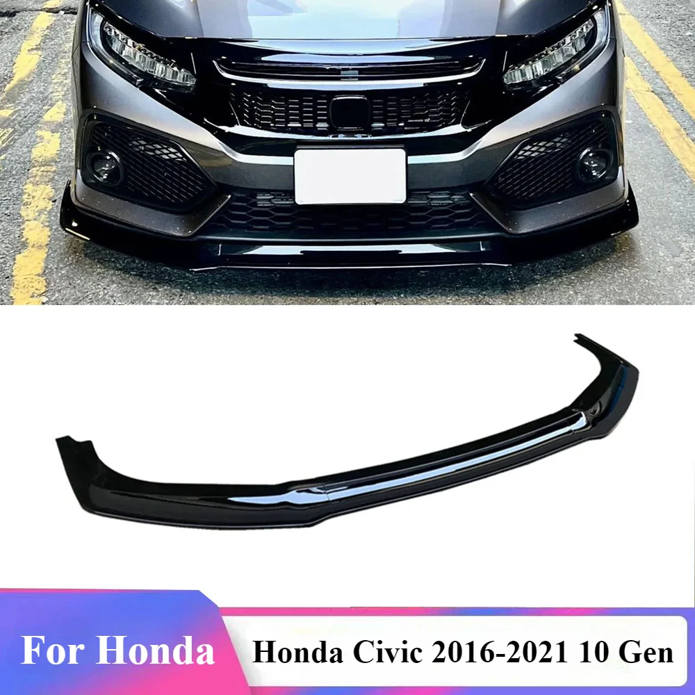 

Car Front Bumper Spoiler Splitter Glossy Black 3PCS GR STYLE For Honda Civic 2016-2021 10 Gen FK7 Hatchback SI 2&4 Door