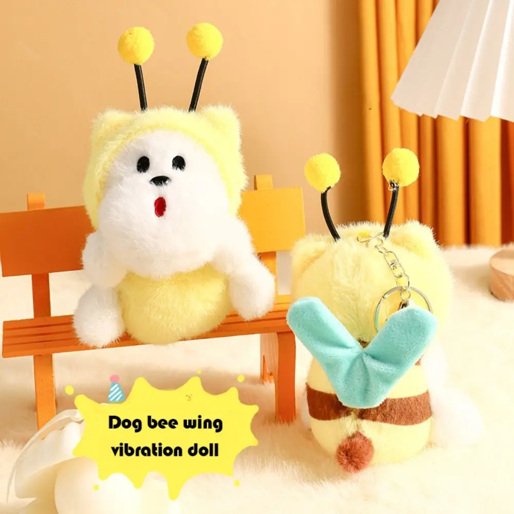 Cute Soft Bee Dog Keychain Cartoon Animal Wing Vibration Doll Plush Funny Backpack Decoration Children