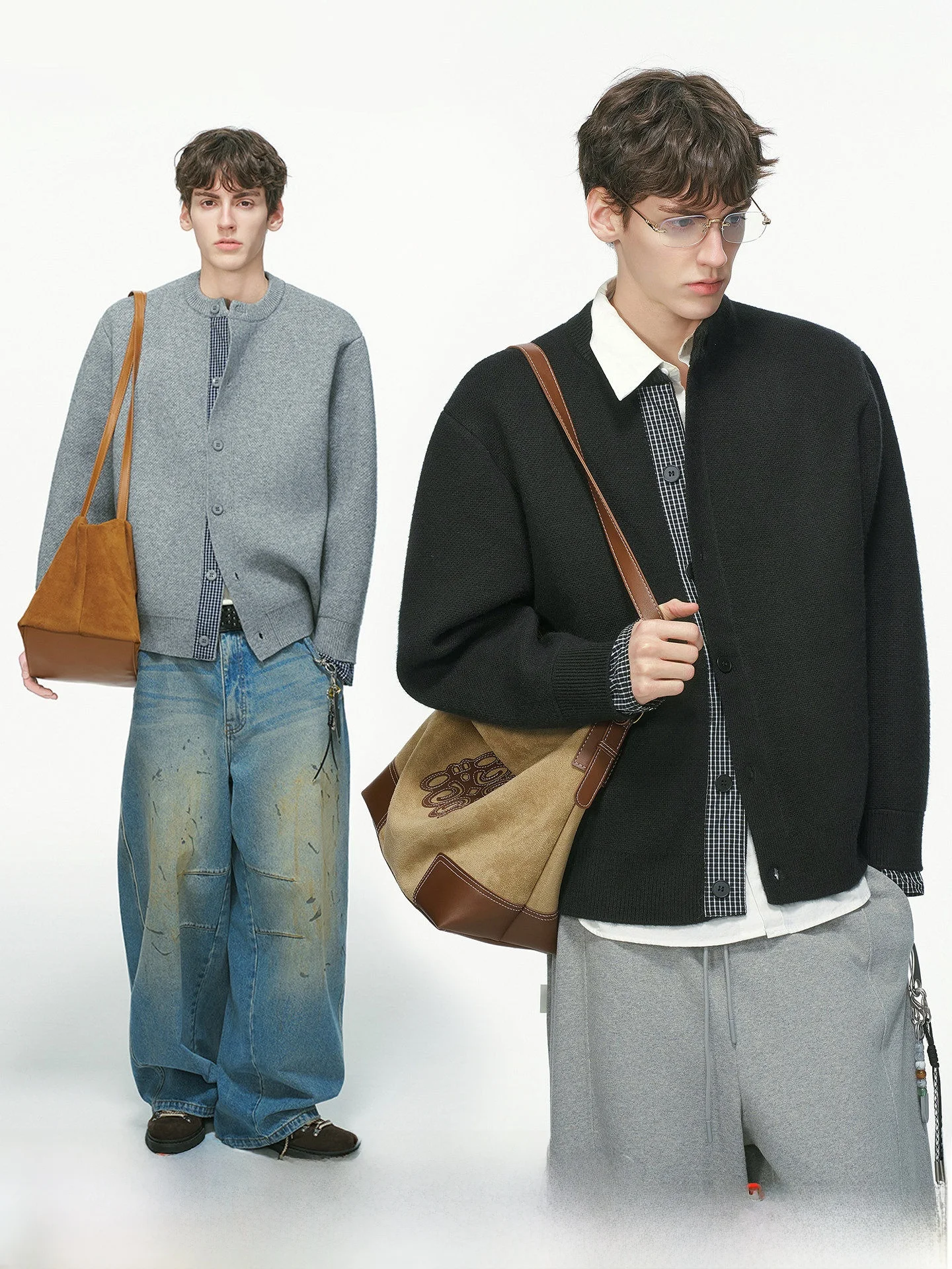 Dream Made Men's Knitted Cardigan Sweater Henry Collar Fake Two-Piece Autumn Winter Thickened Long Sleeve Warm Color