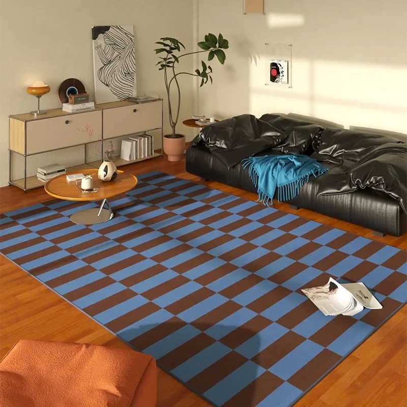 Living room modern retro blue carpet stripes lines bedroom bedside soft rug coffee table leisure area plush floor mat Alfombra 2