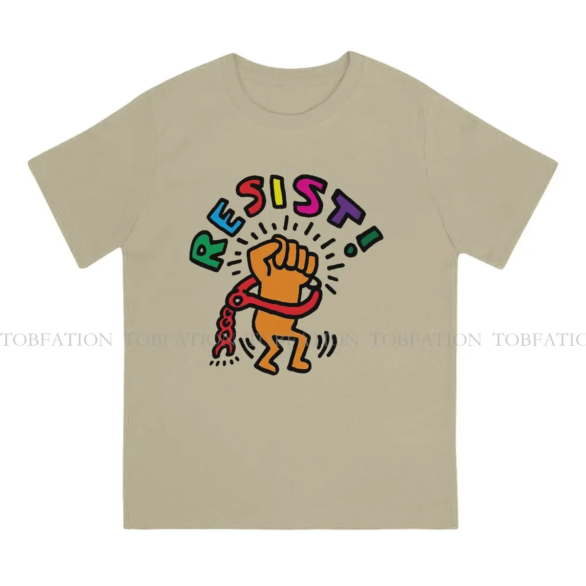 Haring Geometric Graffiti Let's Resist Tshirt Homme Men's Clothing Blusas Cotton T Shirt For Men