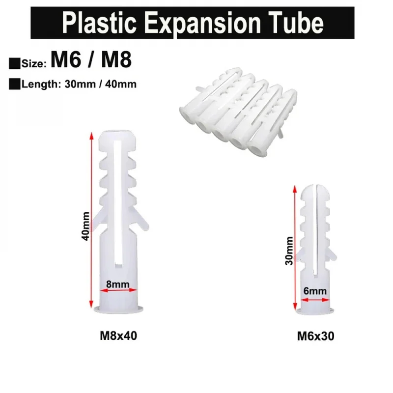 M6 M8 Wall Plastic Wall Anchor Bolts Expansion Pipe Column Concrete Wall Plug Frame Fixings Tube White