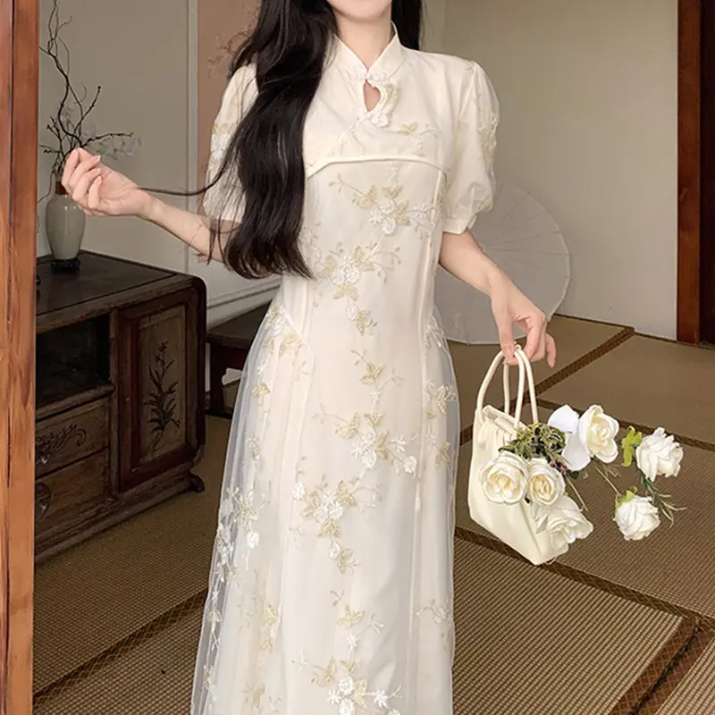 

6XL Oversized Chinese High Grade Embroidered Lace Dress Summer 2023 Fashion Slim Temperament Lady Mid Length Elegant Dress Z1958