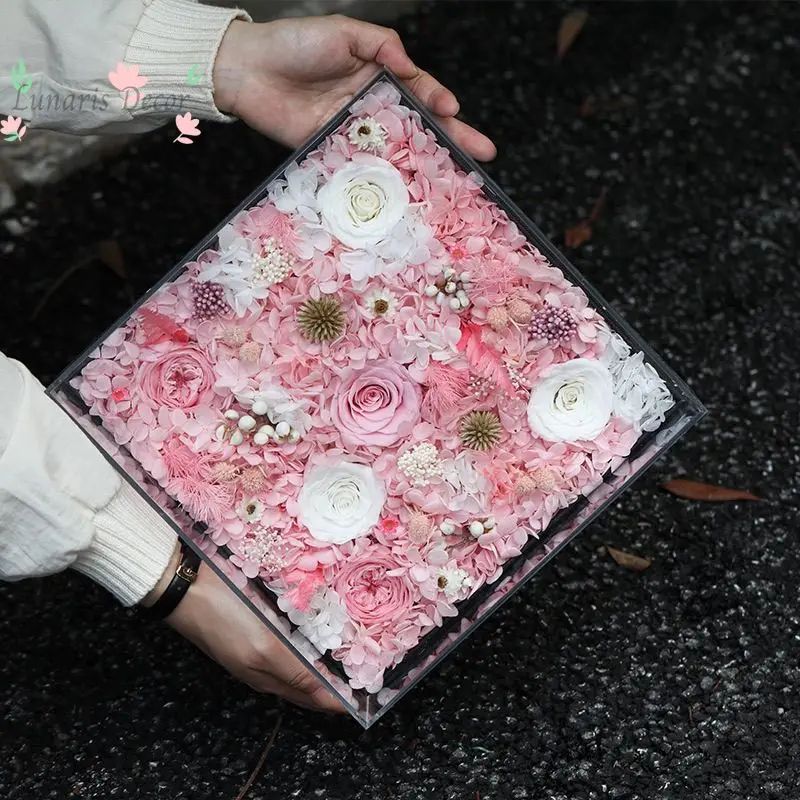 Eternal flower premium mix and match rose real flower acrylic ornament to give girlfriend confession gift