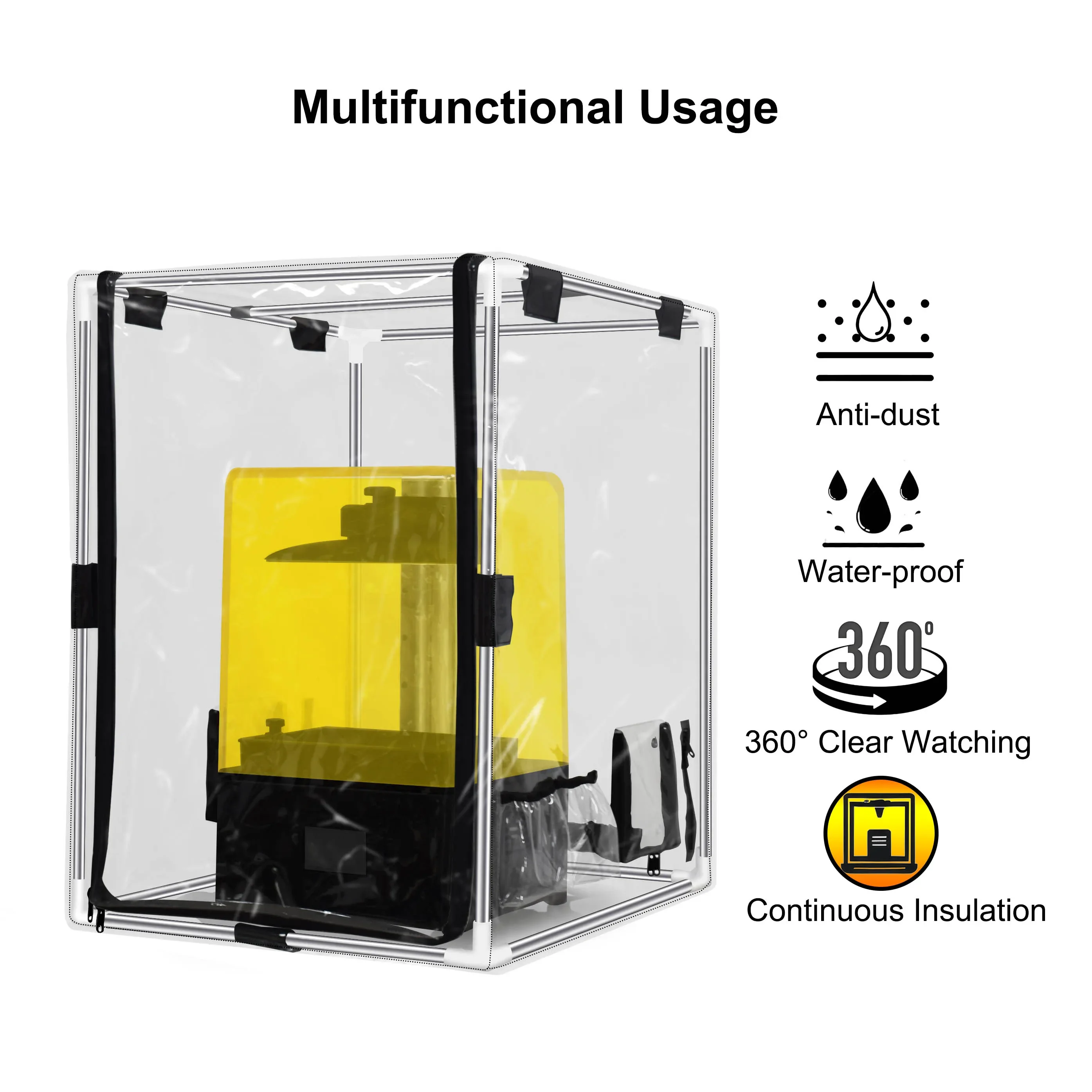 

See-Through Dust Shielding Transparent TPU 3D Printer Cover Envelope Fits FDM LCD DLP & SLA Resin 3D Printing Machines