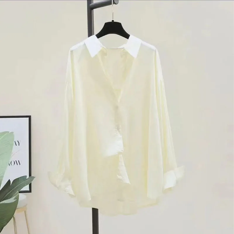 2025 Camicia estiva per protezione solare Donna Casual Prospettiva allentata Camicetta in chiffon sottile Donna Camicie streetwear fresche e solide stile coreano