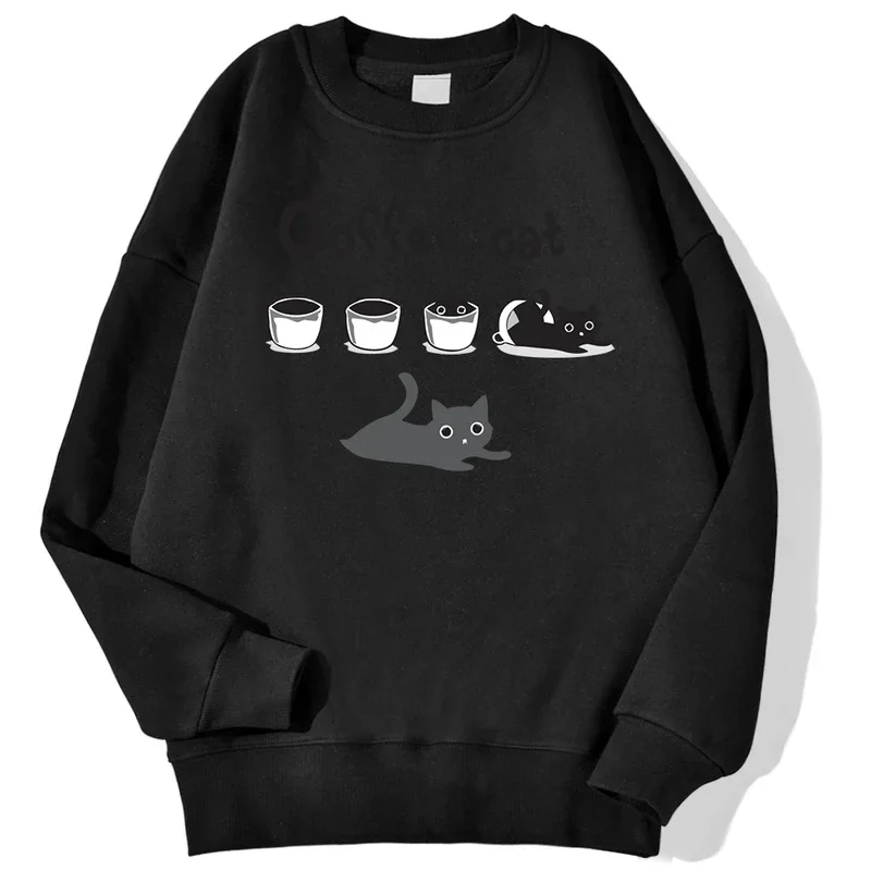 Cat Playing In A Coffee Cup Men Sweatshirt Fashion O-Neck Hoodies Autumn Fleece Casual Hoodie Hip Hop Loose Pullover Top Man