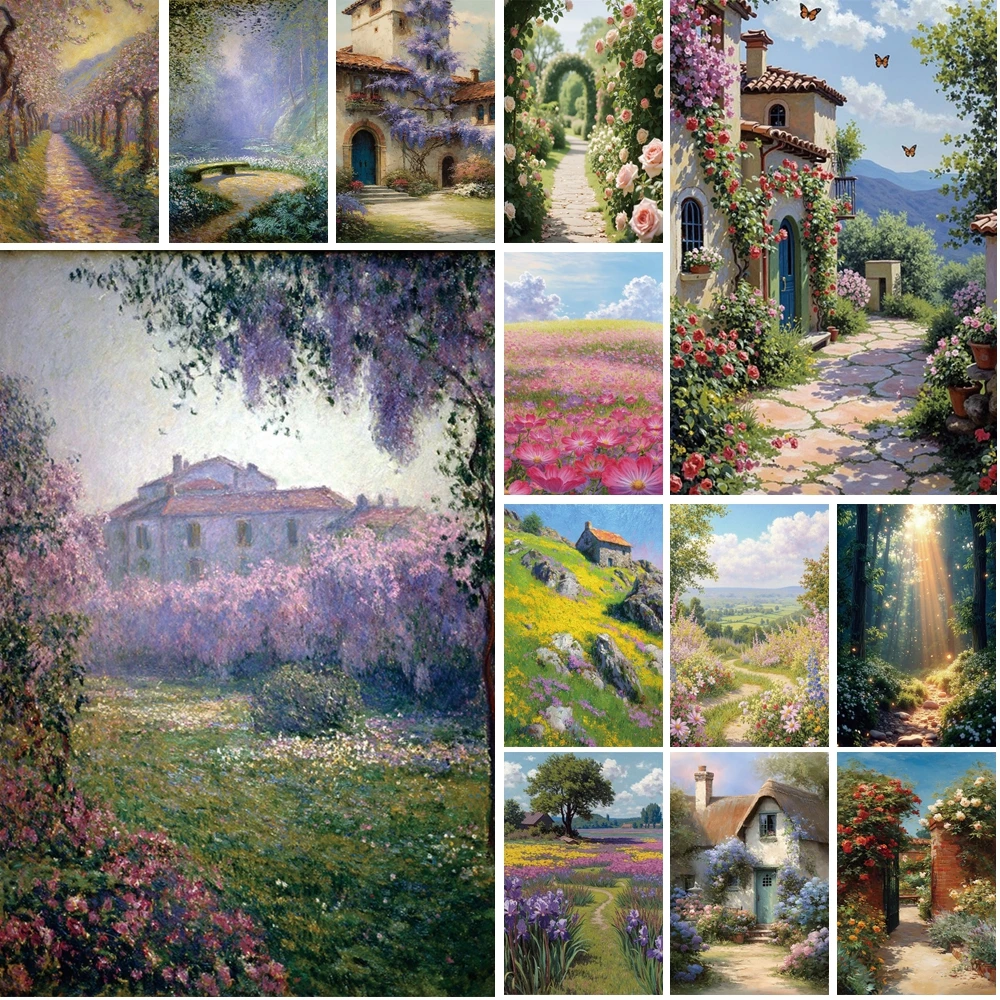 

MOON.QG Wisteria Scenery Villa Backgrounds For Photographs Stone Path Purple Flower Backdrop Maternity Shooting Props Photobooth