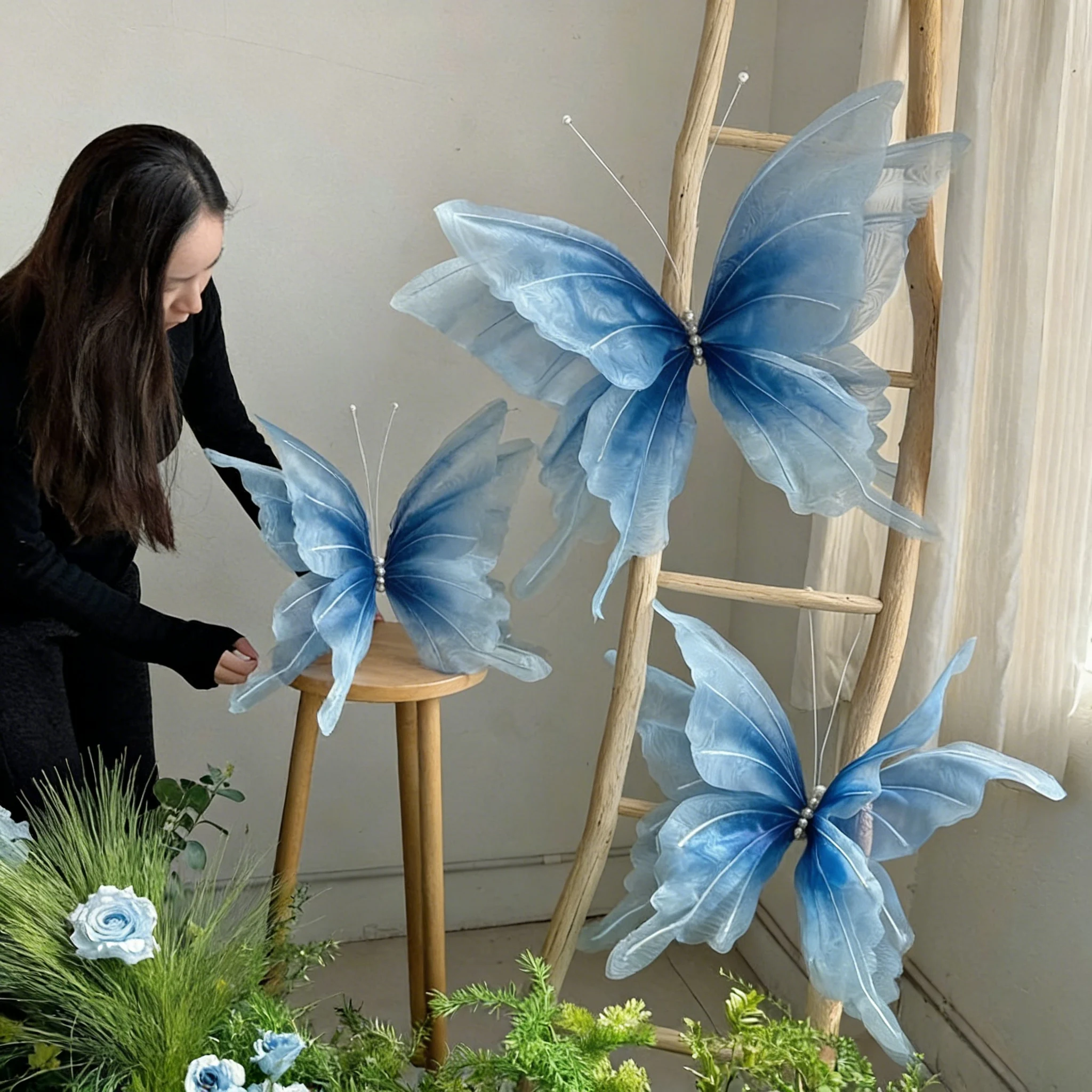 

Искусственная 3D-бабочка из шелка для декора на день рождения, свадьбу, вечеринку, реквизит для фотосъемки, украшение для витрин