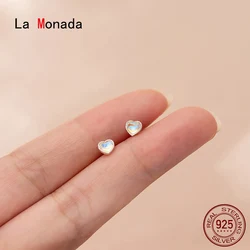 La Monada Heart Stud Earrings 925 Sterling Silver 925 Small Nut Silver Earrings For Women Silver Stone Girls Student Moonstone