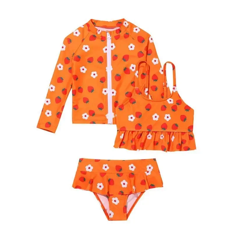 

От 3 до 6 лет детские разделенные купальные костюмы комплект из 3 предметов детский купальник для девочек защита от солнца и ультрафиолета UPF 50 + купальник с длинными рукавами