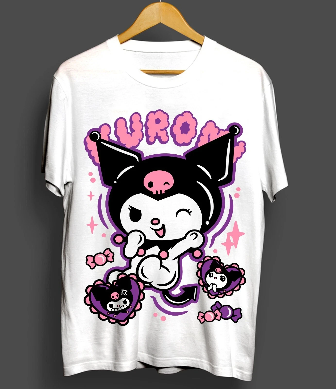 Kuromi تي شيرت أنيمي مانغا فتاة قصيرة الأكمام قميص لطيف الصيف عادية طباعة نمط فضفاض Y2k قمة الموضة الشباب