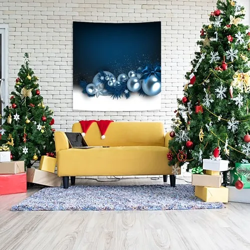 Henge Christmas Balls Christmas Decorations Pine Branches Blue Laci Wall Curtain-Wall Cover image 4
