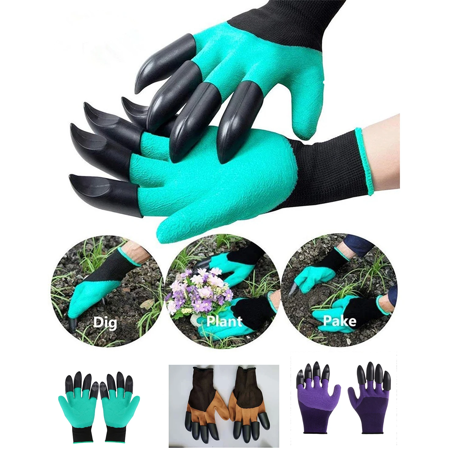 8 Hand Claw Digging gloves Rubber Gloves Gardening Planting Durable Waterproof Work Glove labor protection weeding protection