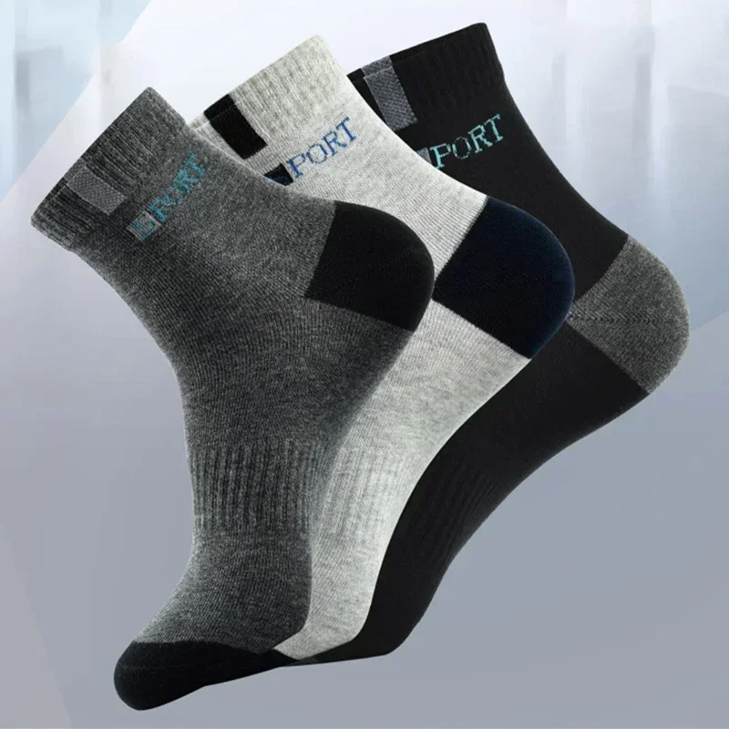 5pairs Men Soft Cotton Mid-tube Sock Breathable Sports Deodorant Sneakers Sock Sweat-absorbing Business Sox Male Plus Size 36-43