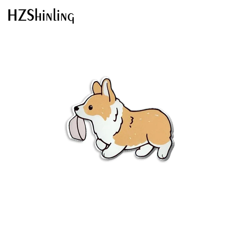 2023 New Yellow Corgi Acrylic Lapel Pin Cute Dog Epoxy Butterfly Clasp Pin Handmade Butterfly Brooch