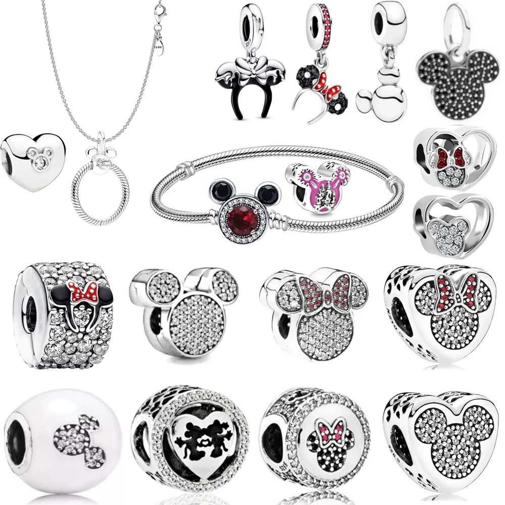 

925 Серебряная повязка на голову Miniso Minnie, кулон, зажим, ожерелье с Микки, кольцо, открытая посадка, оригинальные браслеты из бисера, аксессуары для самостоятельного изготовления, ювелирные изделия
