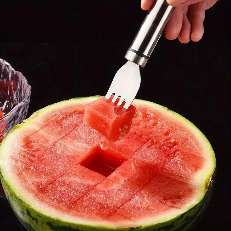 1Pc Stainless Steel Watermelon Cutting Fork Multi Purpose Fruit Splitter Slicing Tool Household Kitchen Fruit Prep Supplies
