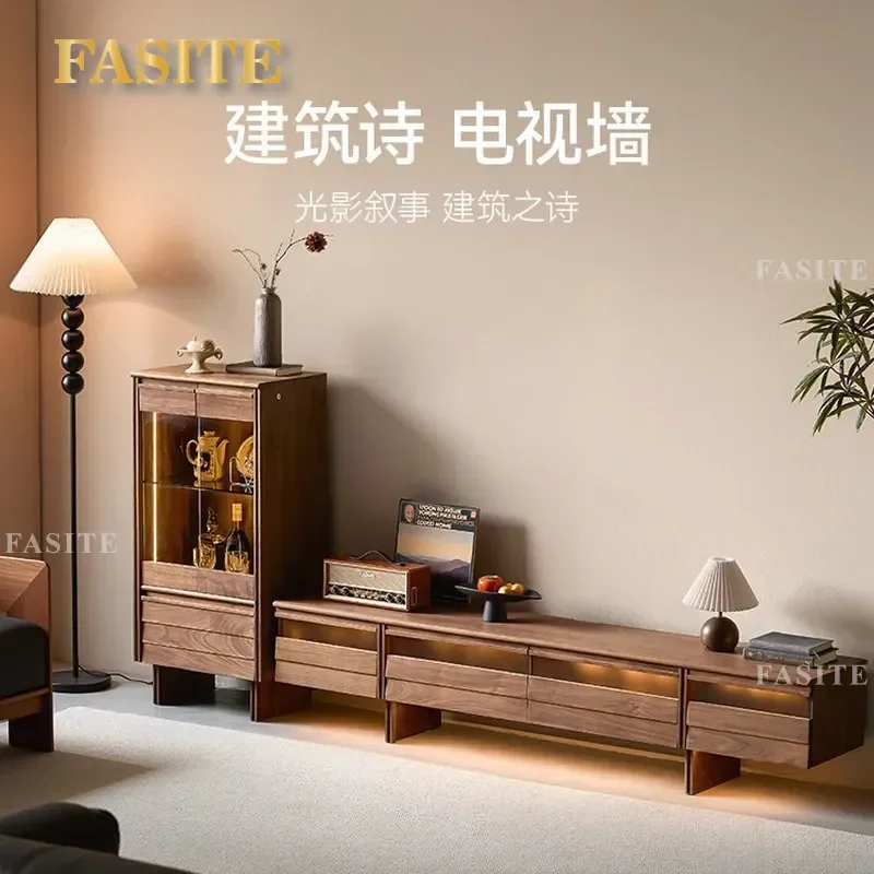 North American Black Walnut Medieval TV Cabinet Solid Wood Chinese Suspension Nordic Living Room