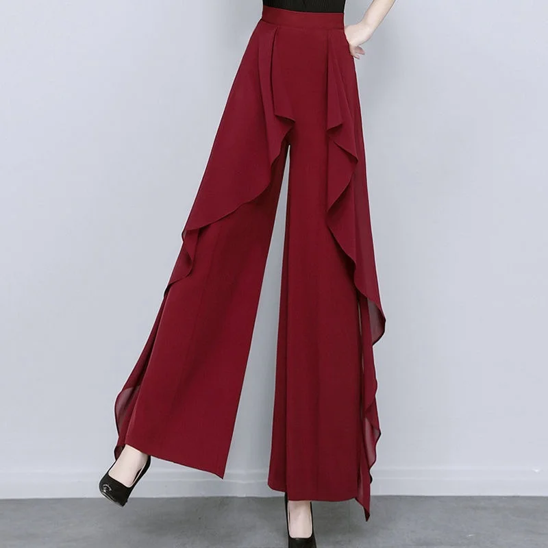 Chiffon Flared Pants Women Long Flare Leggings Sexy Palazzo Wide Leg Black Trousers Aesthetic Trendeez Fashion Bell Pants Woman