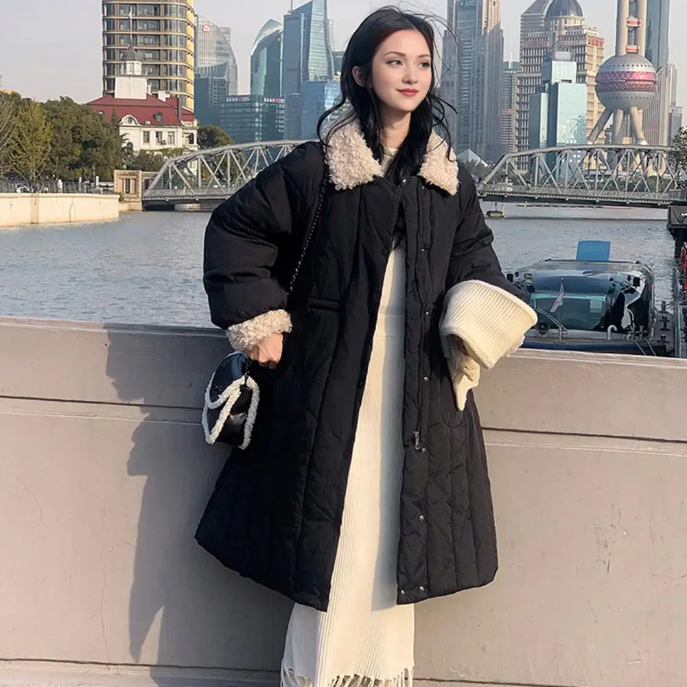 2024 New Korean Solid Down Cotton Coats Women Long Winter Puffer Parkas Thicken Warm Cotton-padded Jacket Zipper Overcoat