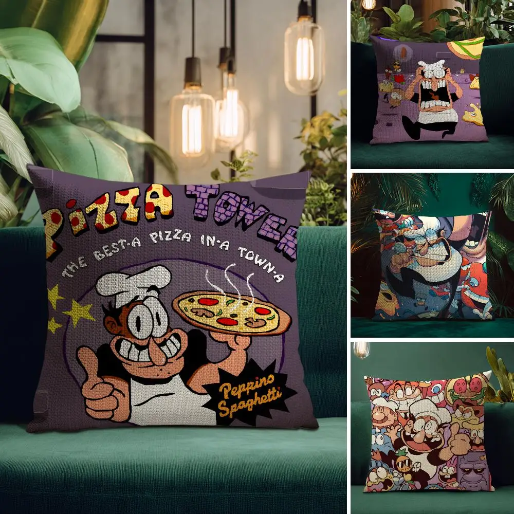 Video Game P-Pizza Tower Cushion Cover Organic Linen Square Pillow Case Durable Non-Allergenic And Kind To Skin