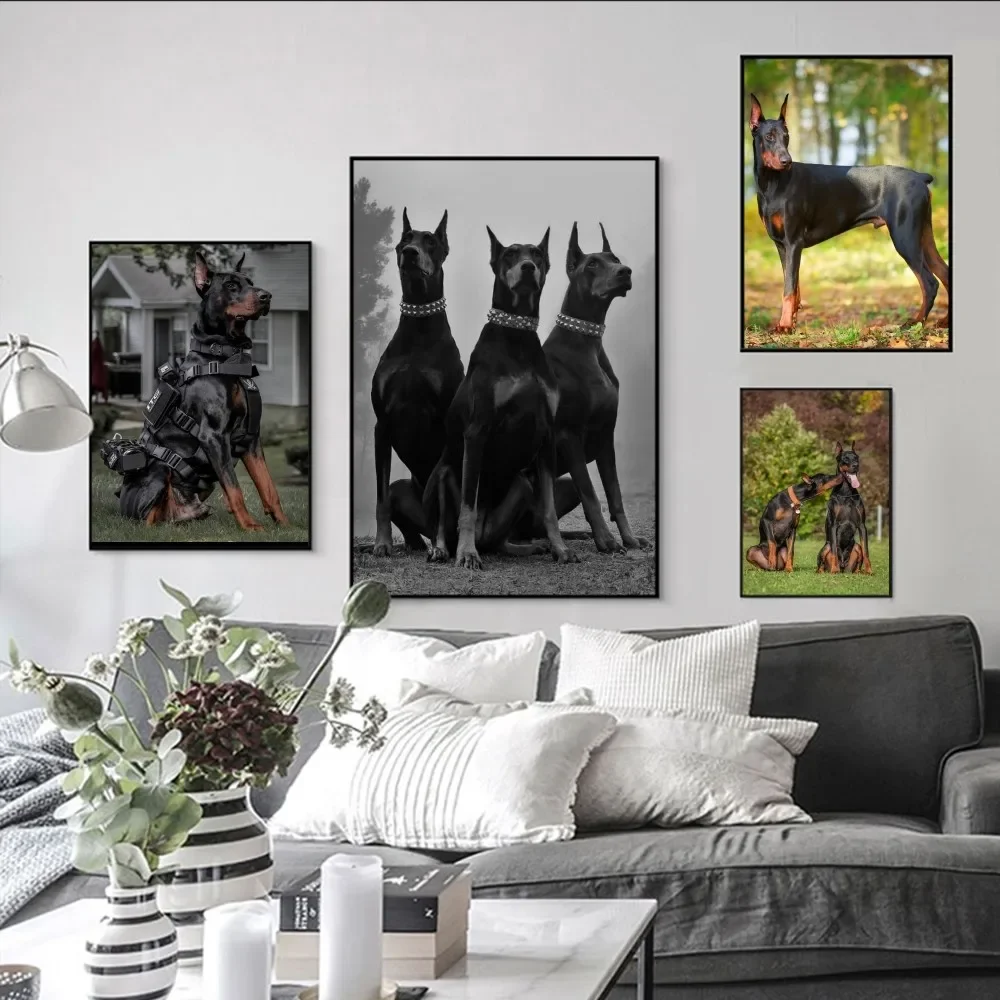 Doberman cool dog Poster Self-adhesive Art Poster Retro Kraft Paper Sticker DIY Room Bar Cafe Vintage Decorative Painting