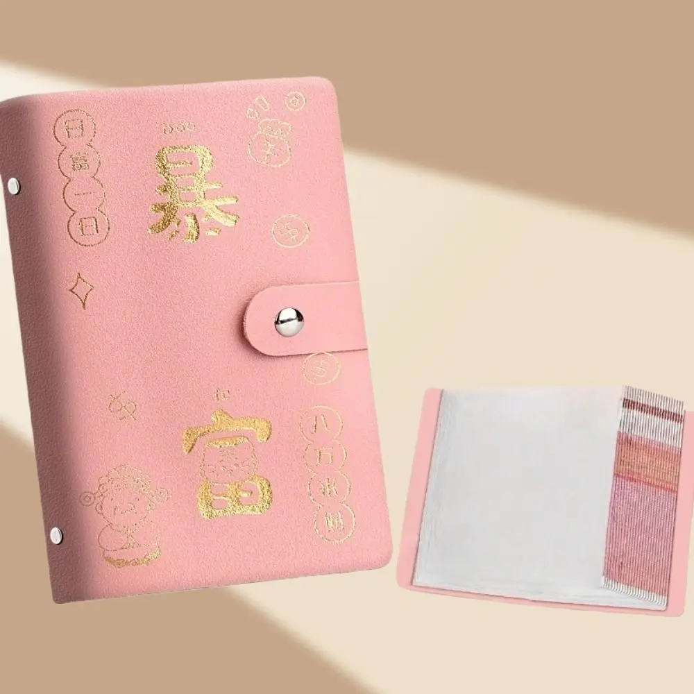 Chinese New Year Money Savings Challenge Binder PU Leather Storage Envelop Savings Challenges Book 100 Cash Envelopes Waterproof