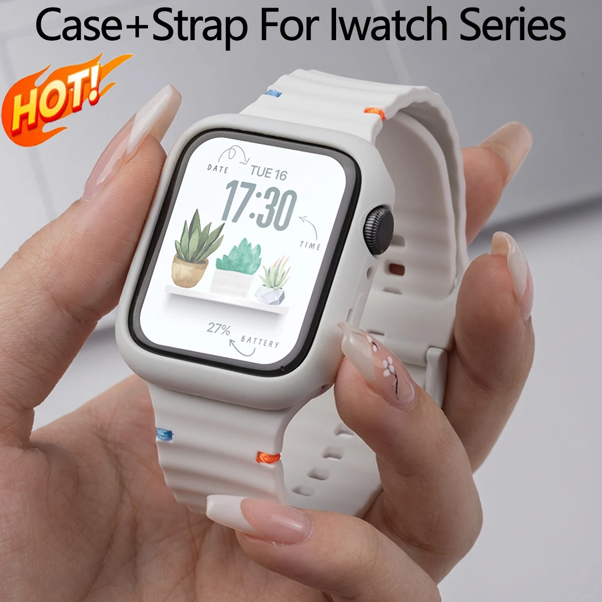 Wave Strap+Case for Apple Watch Ultra 3/2 49mm S11 10 9 8 7 SE3 Soft Sport Band+Silicone Cover for Iwatch 40 38 41 44 45 46mm