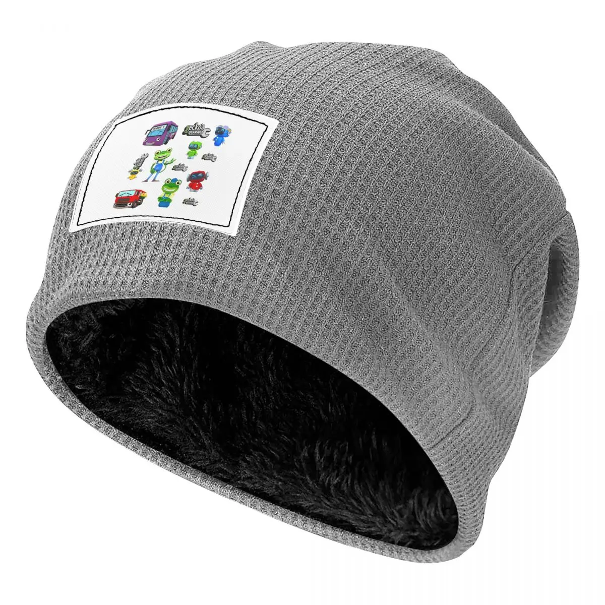 Garage Geckos Pack 9 And 3 Free Gecko Waffle Knit Fleece Lined Beanie with PU Leather Patch Unisex Warm Winter Soft Cap