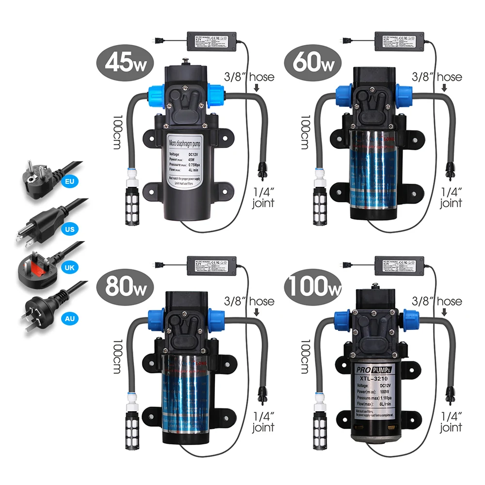 5-30M Pump Self-priming Garden Irrigation Watering System 90/180/360/ Strip Sprinkler on Stake 1/4'' Automatic Kit 100-240VSpray