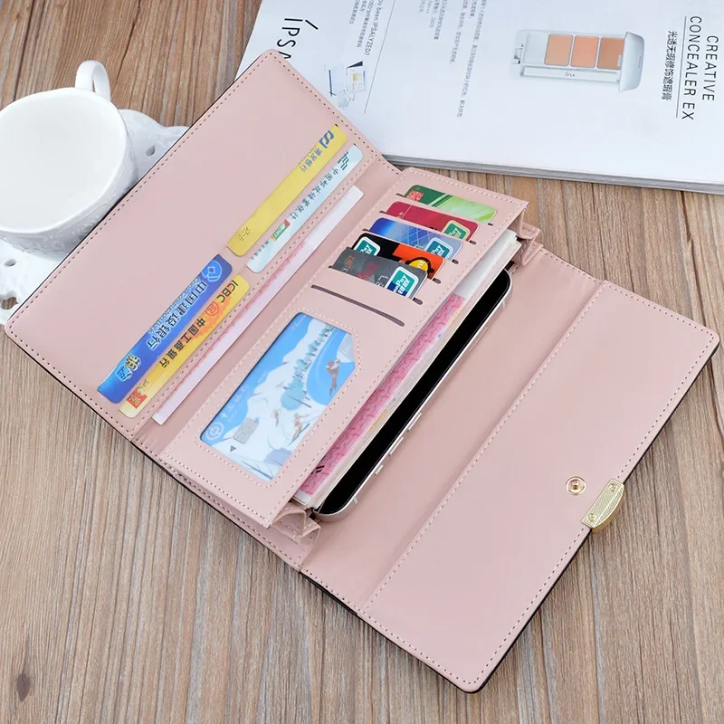 New women\'s wallet women\'s long multi-card buckle clutch bag fashion simple three-fold wallet soft wallet