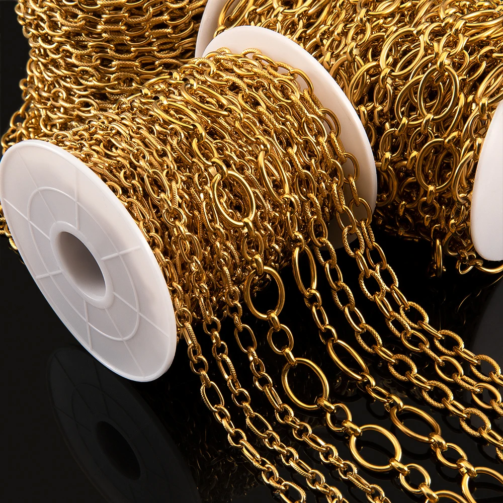 

1Meter Stainless Steel Oval Embossed Thick Cuban Chain for DIY Hip-hop Bracelets Necklaces Jewelry Making Accessories