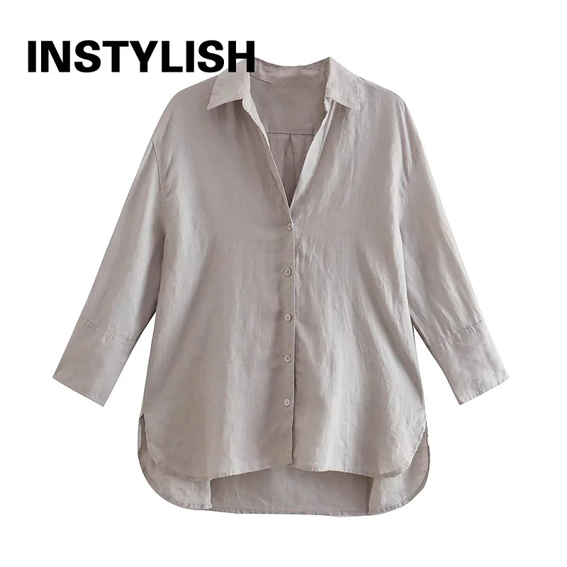 Women Linen Blouse and Shirt Elegant Spring Fall Casual Long Sleeve Loose Shirt Button up Oversized Top Office Lady Chic Blusas