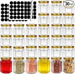 3oz 10/20PCS Hexagon Glass Jars with Golden Lids Canning Jars Containers Include 1 Chalk Pen and 80 Labels