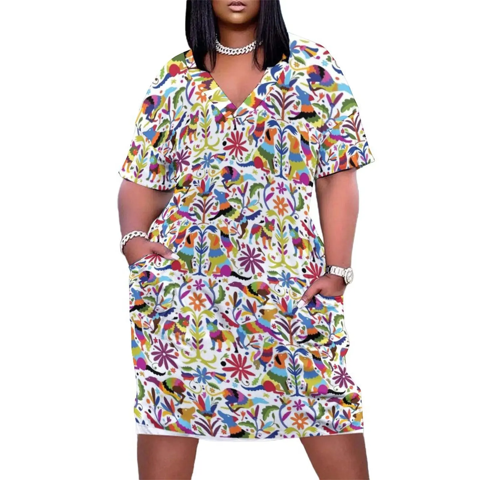 

Multicolor Dog Otomi Print Loose Pocket Dress summer dress women 2024 dress party evening elegant luxury celebrity