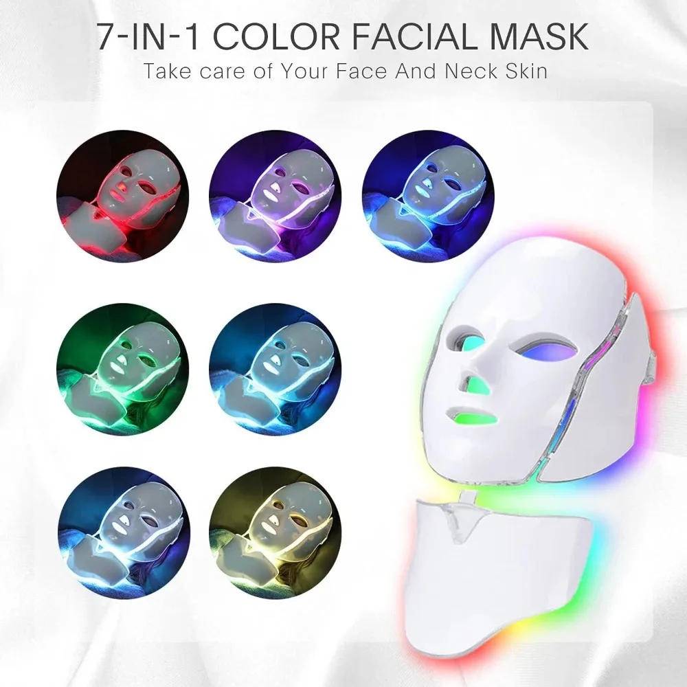 LED-masker 7-kleuren licht foton rood lichttherapie flexibel gezichtsschoonheidsmasker huidverzorging anti-acne gezicht nek siliconen masker