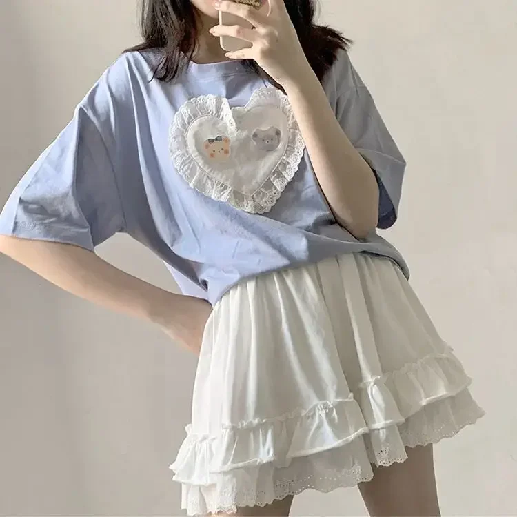 2024 moda coreana renda branca mini saia para mulheres menina a linha saia curta kawaii bonito estilo preppy estudante roupas de cintura alta