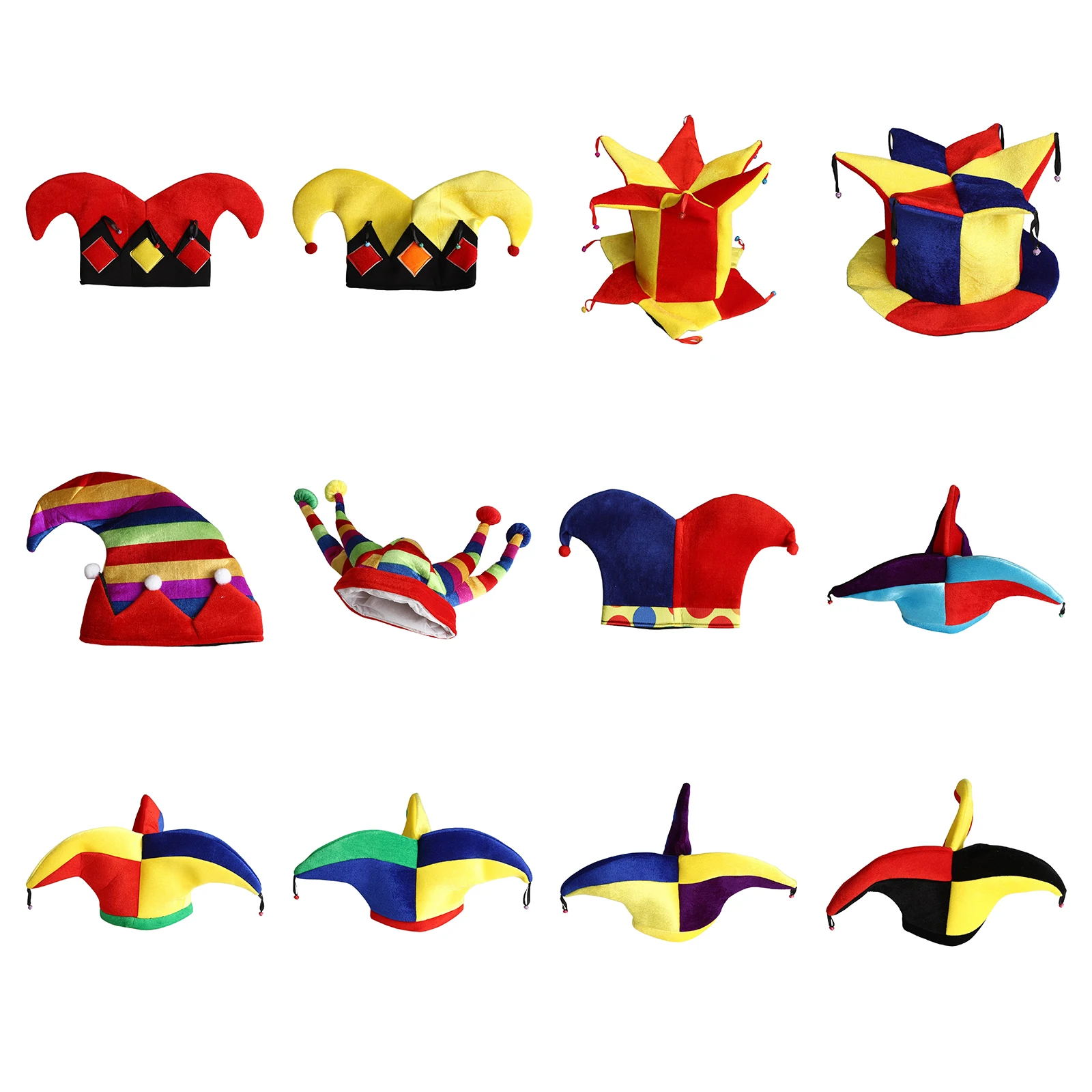 Funny Elf Clown Hat Jester Hat for Kid Adult Cosplay Halloween Costume Accessories Carnival Masquerade Props Bell Triangle Hats