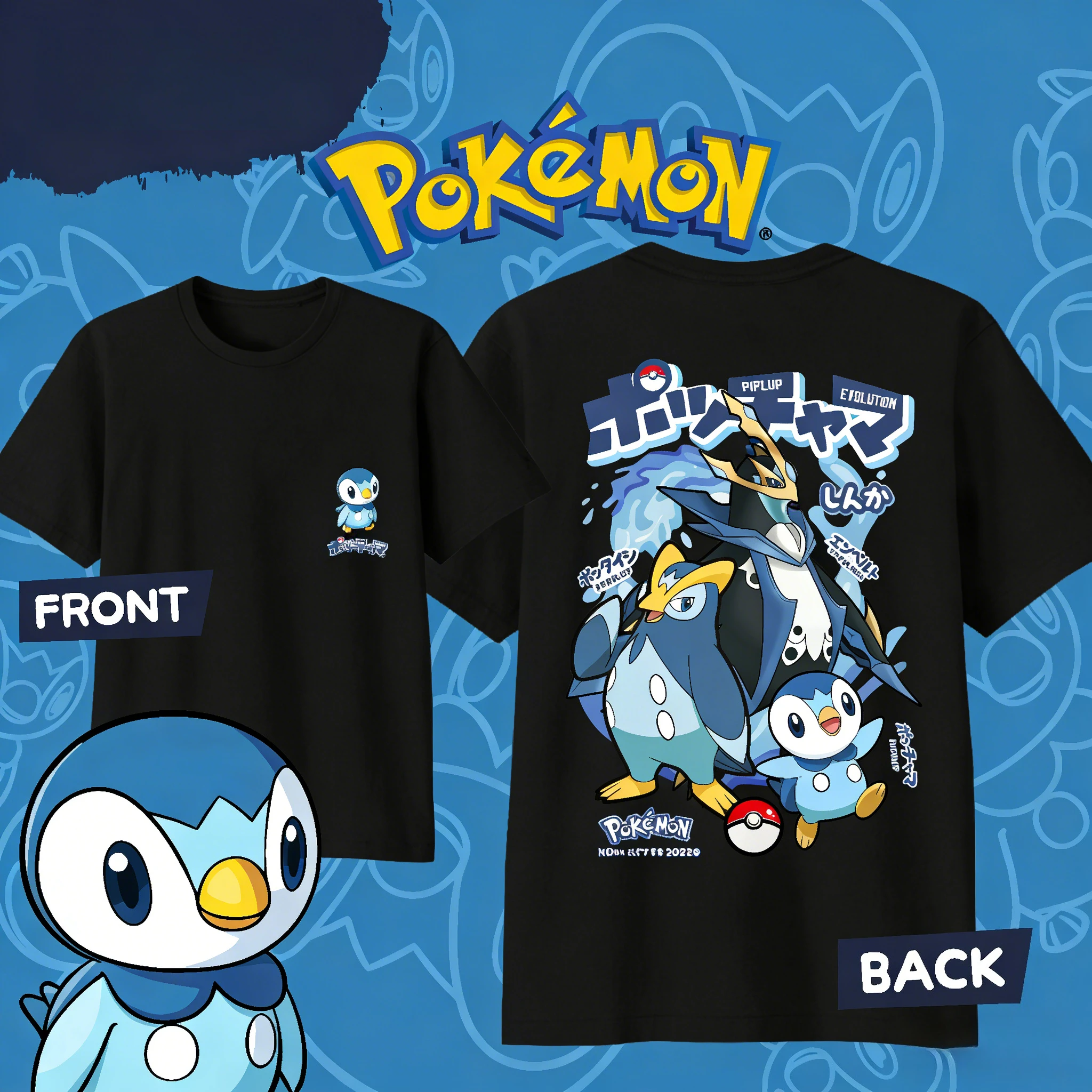 

Хлопковая футболка с изображением японского аниме Pokémon Piplup для детей/мужчин/женщин, модная повседневная футболка с короткими рукавами для косплея, унисекс, лето 2026