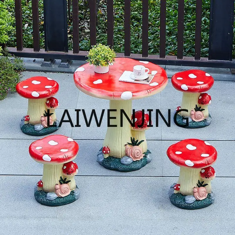 Outdoor Cartoon Mushroom Table and Chair Balcony Small Table and Chair Three-Piece Resin Garden Courtyard Decoration