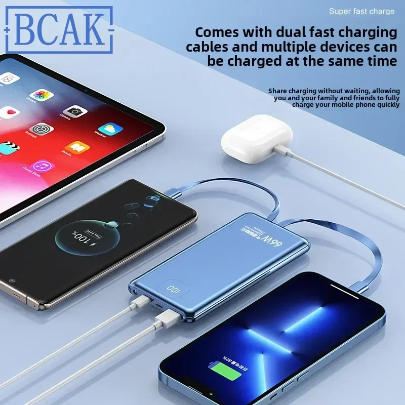 New Style Wholesale 66W Fast Charging with Its Own Cable Power Bank 20000mAh 30000mAh Large Capacity Ultra-thin BCAK Mobile Powe