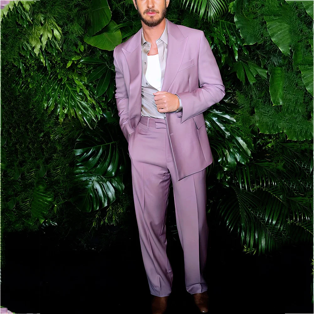 Cutsomized Men's 2 Piece Suit Stylish Peak Lapel Single Breasted Straight Outfit Formal Wedding Banquet Party Fashion Blazer Set