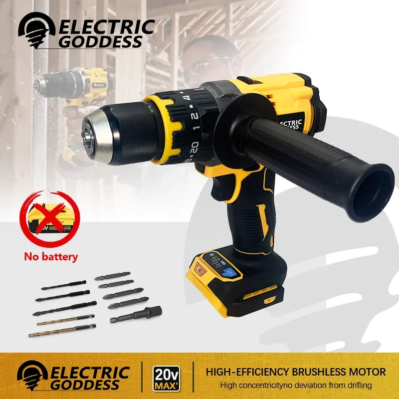 Electric Goddess 1650RPM Cordless Percussion Drill Brushless Lithium Electric Drive Drill Home Tools Fit 20V Dewalt Battery