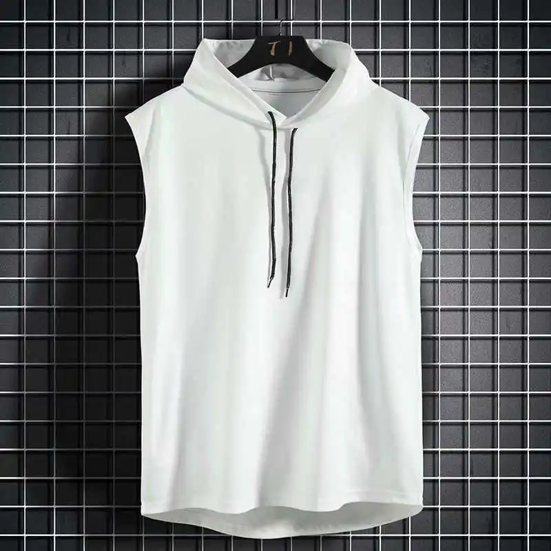 Solid Color Summer New Men's Vest Sleeveless T-shirt Men's Hooded Men's Sweater Top Hip-hop Men's Vest T-shirt