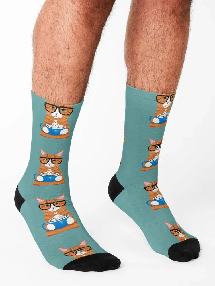 Ginger Catpuccino Coffee Cat Socks Lots new year colored funny gift Socks Men Women's