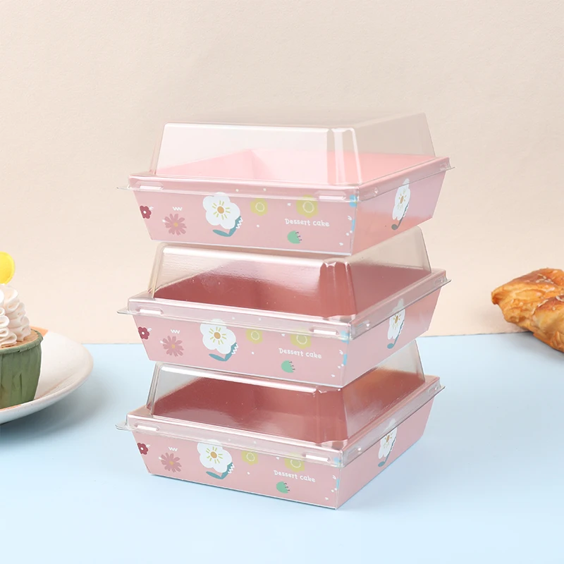 10Pcs Paper Charcuterie Boxes With Clear Lids Sandwich Boxes Square To Go Food Containers For Desserts Strawberries