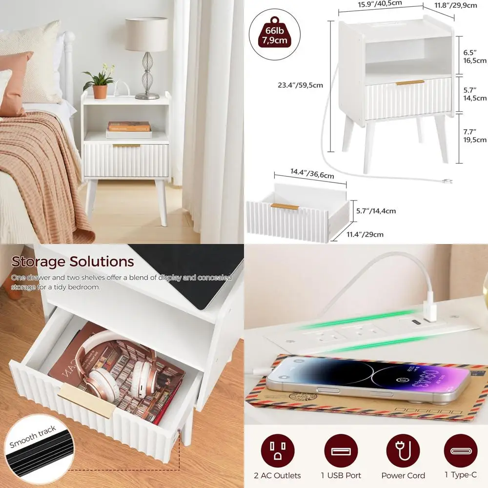 

Современная прикроватная тумбочка с ящиком и полкой, ножки из массива дерева, идеально подходит для гостиной и спальни, для небольших помещений