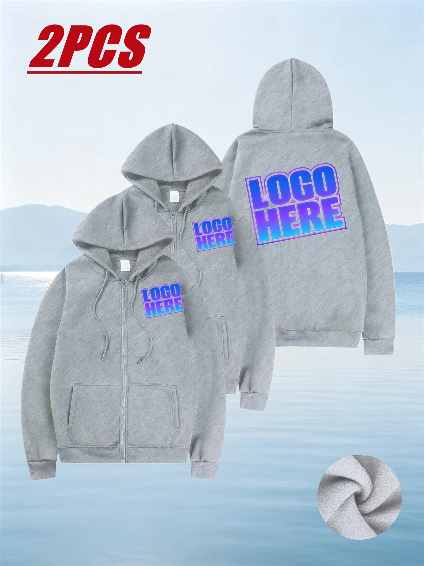 2-piece Custom Sweatshirts, Zip-up Hooded Jackets, Printed Logos and Patterns, Long-sleeve Sportswear for Casual Wear